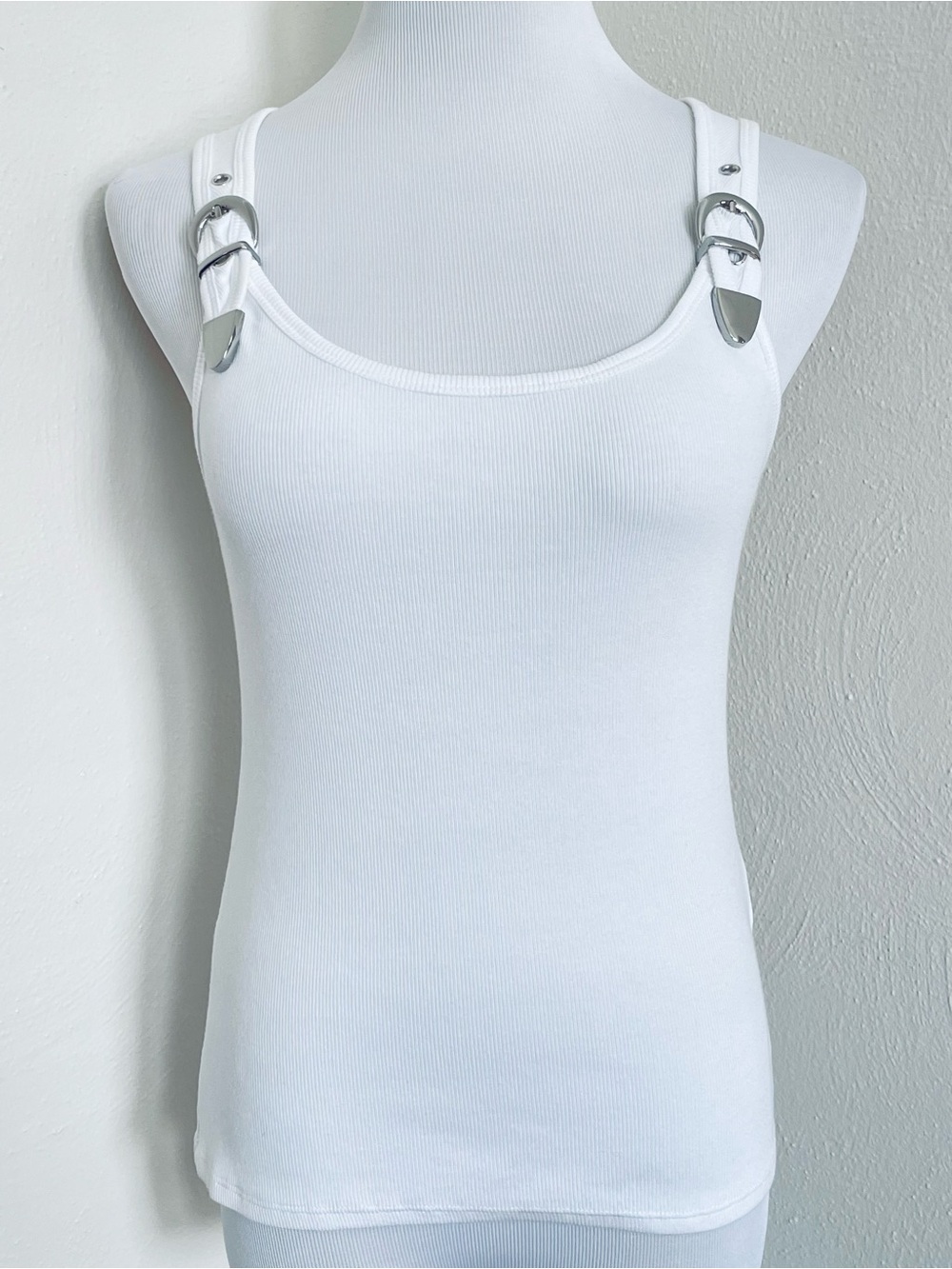 NWT Anthropologie Maeve White Buckle Up Ribbed Tank Top Medium